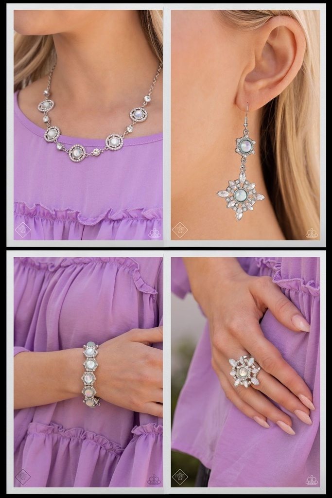 Opalescent Green Jewelry Set in Silver with Crystals - Fashion Fix - Summer Dream