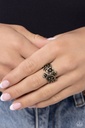 Inspirational Floral Stretch Ring in Brass with Adjustable Ring Band - Backyard Beauty