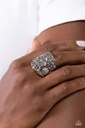 Inspirational Stretch Ring Floral Design in Silver with Adjustable Ring Band - Burnished Bouquet