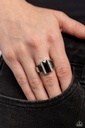 Elegant Black and White Stretch Ring with Crystals in Adjustable Silver Ring Band - ​A GLITZY Verdict