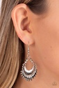 Dangle Earrings Spiky Half Moon with Black Crystals and Silver Bead Fringe in Silver Frame - Lunar Luxury