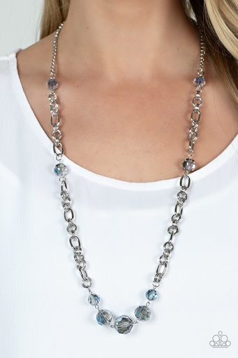 [024] Chunky Chain Necklace with Beads in Iridescent Blue - Prismatic Pick Me Up