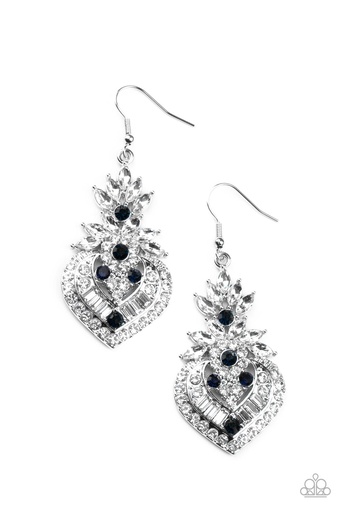 [071] Elegant Dangle Earrings with Crystals, White and Dark Blue - Royal Hustle