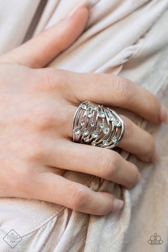 [105] Stretch Ring with Crystals and Silver Band - Radiantly Rising