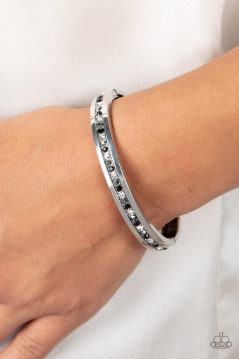 [106] Silver Hinge Bracelet with Hematite, Black and White Crystals - Urban Reign