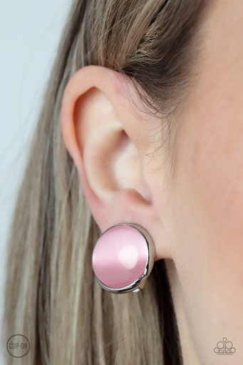 [235] Clip on Earrings Pink Moonstone - Cool Pools