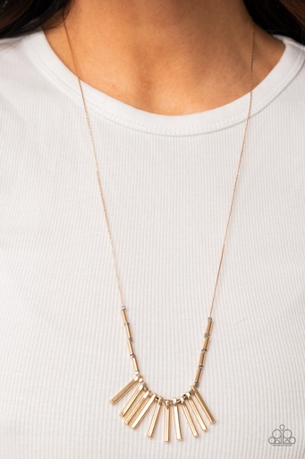 [260] Gold Necklace Fringe Mixed Metal Jewelry - Rustic Hot Rod