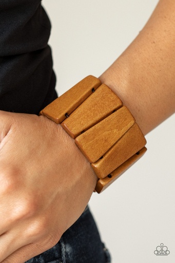 [295] Brown Wood Triangle Stretch Bracelet - Barbados Backdrop