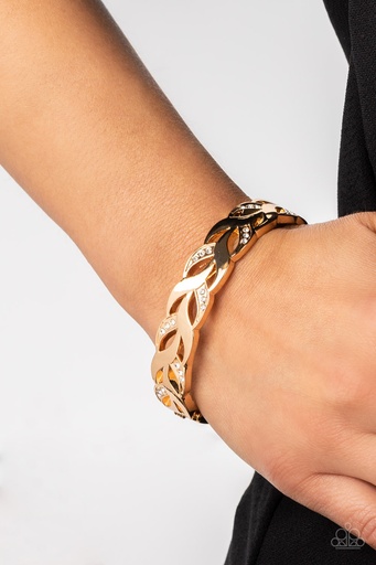 [303] Gold Hinged Bracelet with Crystals - Editor-in-LEAF