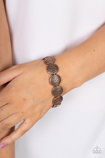 [344] Copper Bracelet Stretch with Hammered Metal Circles - Ancient Animal