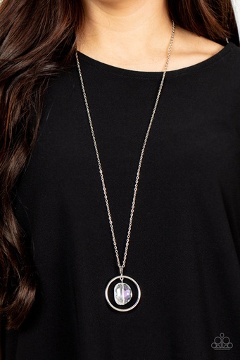 [345] Crystal Pendant Necklace Long Silver Chain - Hands-Down Dazzling