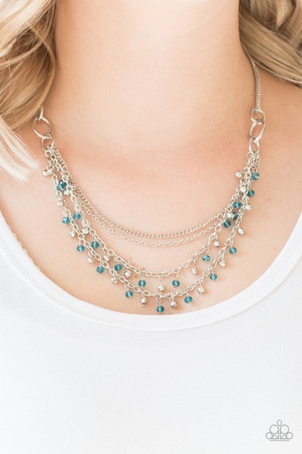 [378] Layered Necklace Beaded, Dainty Silver and Blue Beads - Financially Fabulous