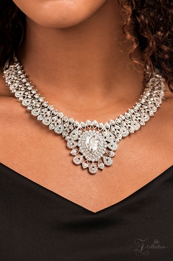 [369] Statement Necklace Curved Bar with Crystals - Exquisite