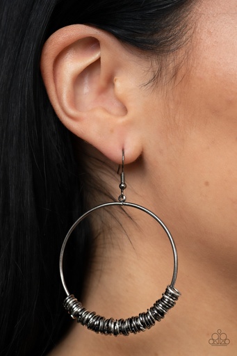 [058-E] Black Loop Earrings Dangle Mixed Metal Jewelry - Retro Ringleader