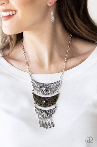 [216] Statement Necklace Layered Bars in Mixed Metals - Go STEER-Crazy
