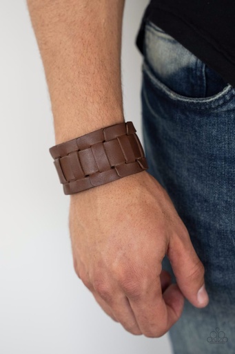 [397] Men's Bracelet wrap in Brown Leather Adjustable - Plainly Plaited