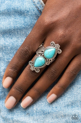 [417] Turquoise Knuckle Ring Stretch in Silver Adjustable Ring Band - Adobe Garden