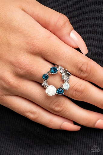 [439] Butterfly and Flower Ring with Silver Stretch Adjustable Ring Band - Butterfly Bustle