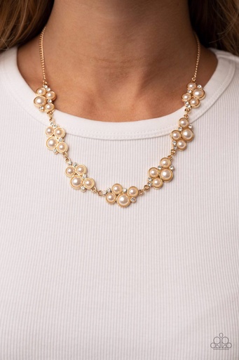 [450] Pearl Necklace with Crystals in Gold Chain - GRACE to the Top