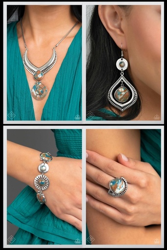[479] Western Jewelry Set with Multi Color Stone and Silver Frame - Fashion Fix - Clan