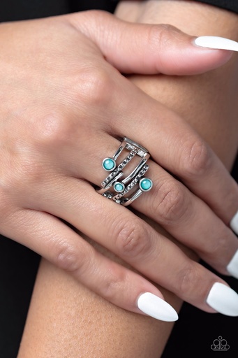 [169-R] Stretch Ring with Green Beads in Silver Adjustable Ring Band - Sideline Shimmer