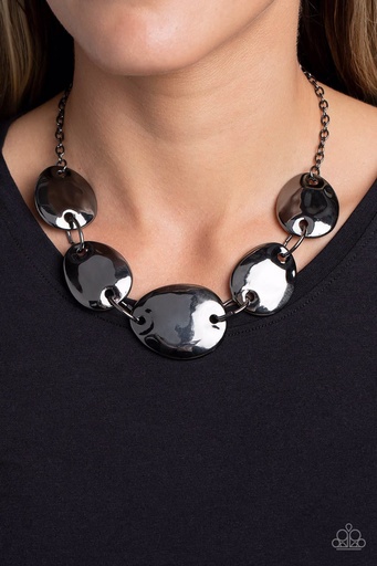 [486] Gunmetal Disc Necklace - That RING You Do - Black