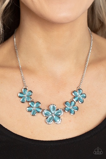 [493] Blue Moonstone Daisy Necklace with Crystals in Silver - Garden Daydream