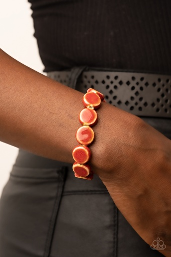 [389-B] Red Ceramic Bracelet Stretch with Distressed Finish - Earthy Entrada
