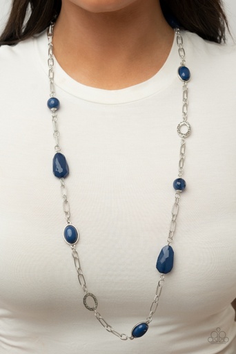 [212-N] Rhodonite Paperclip Necklace and Silver Accents -  Barcelona Bash