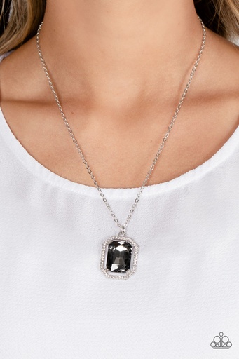 [512-N] Smoky Gem Elegant Necklace with Crystals and Silver Chain - Galloping Gala