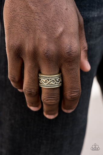 [515-R] Antiqued Brass Stretch Ring for Men - Vine of Valor