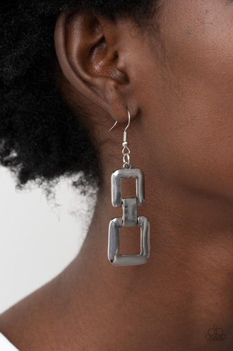 [552] Oversized Link Industrial Earrings in Silver Dangle - Public Square