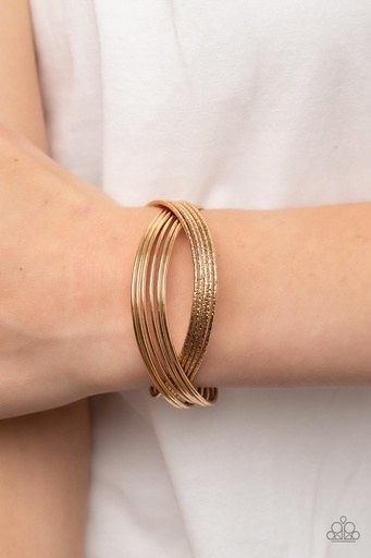 [395-B] Textured Crisscross Cuff Bracelet in Gold - Industrialized Shimmer