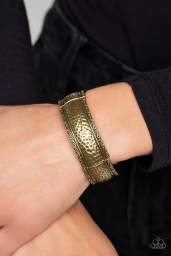 [194-B] Antiqued Brass Stretch Bangle Bracelet - Textile Tenor