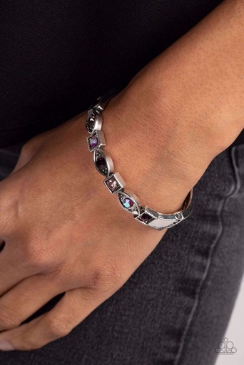 [206-B] Hinged Bracelet with Amethyst and Iridescent Crystals - Poetically Picturesque