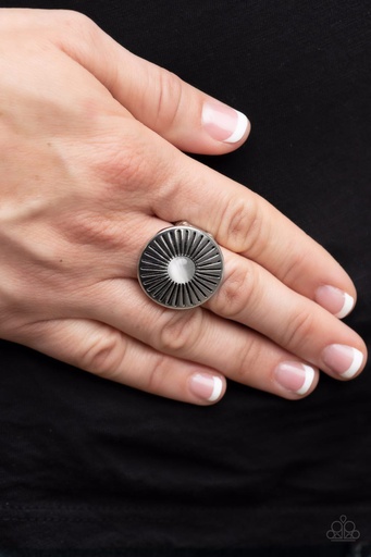 [357-R] White Moonstone Stretch Ring with Silver Adjustable Ring Band - Everglade Eden