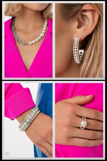 [403-FFA] Pearl and Crystal Jewelry Set in Silver - Fashion Fix - American Pearl