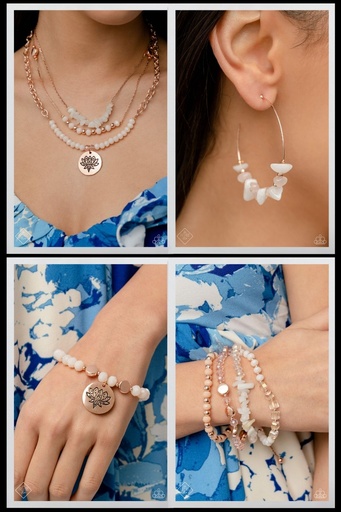 [403-GM] Rose Gold and White Stone Jewelry Set in Silver - Fashion Fix - Lotus Delight