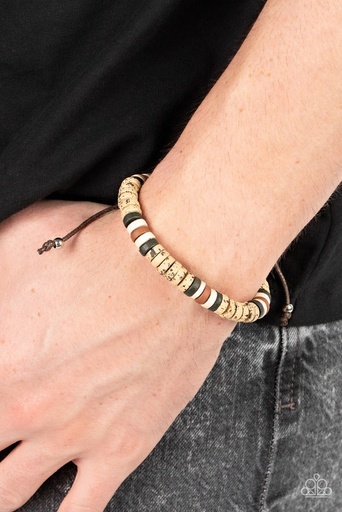 [427-B-UR] Brown Urban Bracelet with Wood Disks and Sliding Knot - Wild Wanderer