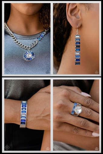 [452-MM] Blue Jewelry Set in Silver with Crystals - Fashion Fix - Talent Stacked