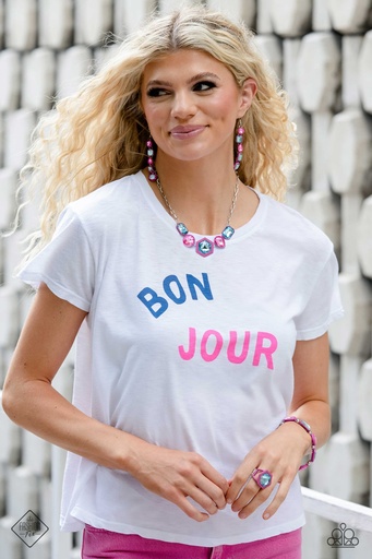[452-SS] Oversized Gem Jewelry Set in Silver with Blue and Pink Crystals - Fashion Fix - Evolving Elegance