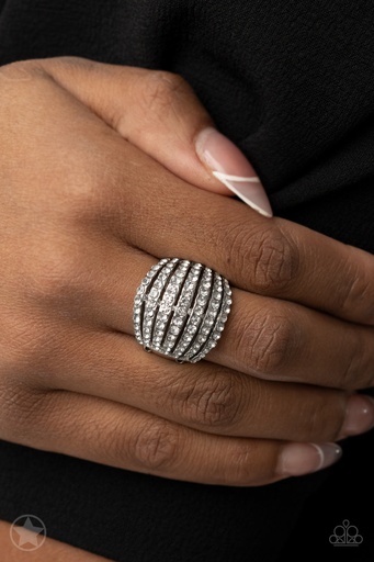 [055] Crystal Stretch Ring in Silver Adjustable Ring Band - Blinding Brilliance