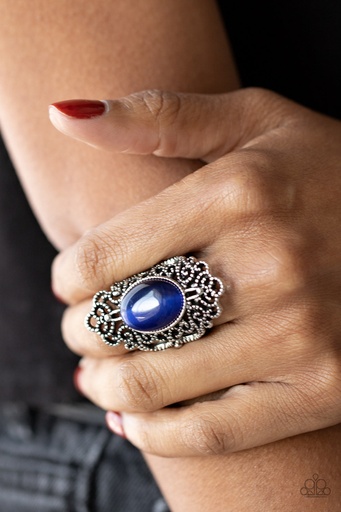 [504-R] Blue Moonstone Stretch Ring in Silver Adjustable Stretch Band - Once Upon a Meadow