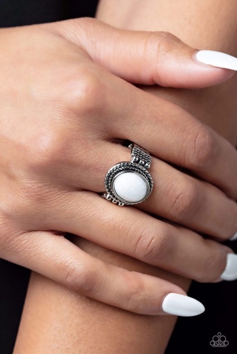 [457-R] White Stone Stretch Ring Silver Adjustable Ring Band - Ranch Ready