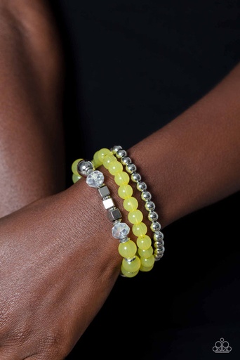 [539-B] Stretch Bracelet Set of 3 Stretchy in Yellow and Silver - CUBE Your Enthusiasm