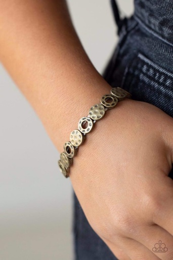 [540-B-BR] Thin Brass Bracelet Hammered Metal Stretchy - Metro Metalsmith