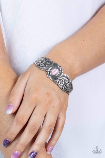 [540-B-PK] Pink Moonstone Cuff Bracelet - Glowing Enchantment