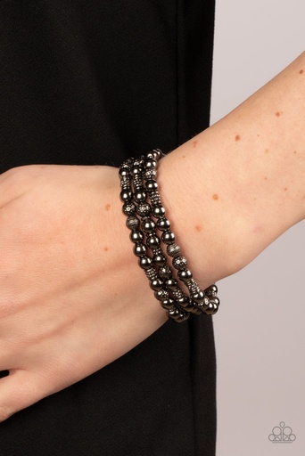 [358-B] Layered Stretch Bracelet Set Gunmetal Beads - Boundless Boundaries