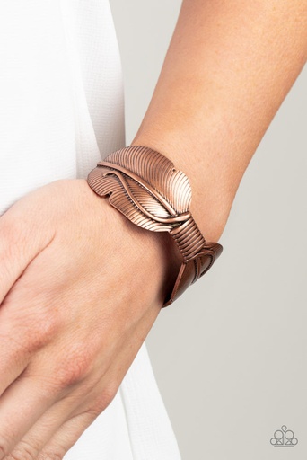[238-B-CP] Oversized Copper Bracelet Cuff with Feather Design Western Style - Quill Quencher