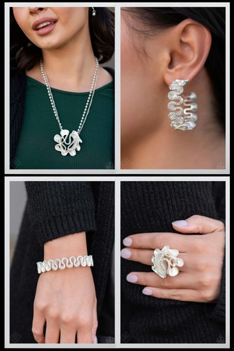 [565-FFA] Pearlescent Ribbon Jewelry Set with Crystals - Fashion Fix - Pleated Ruffles
